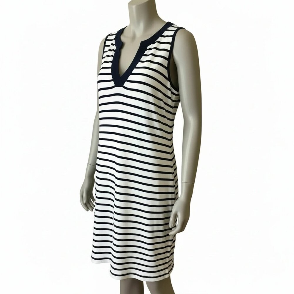 Lands' End Navy and White Striped Top